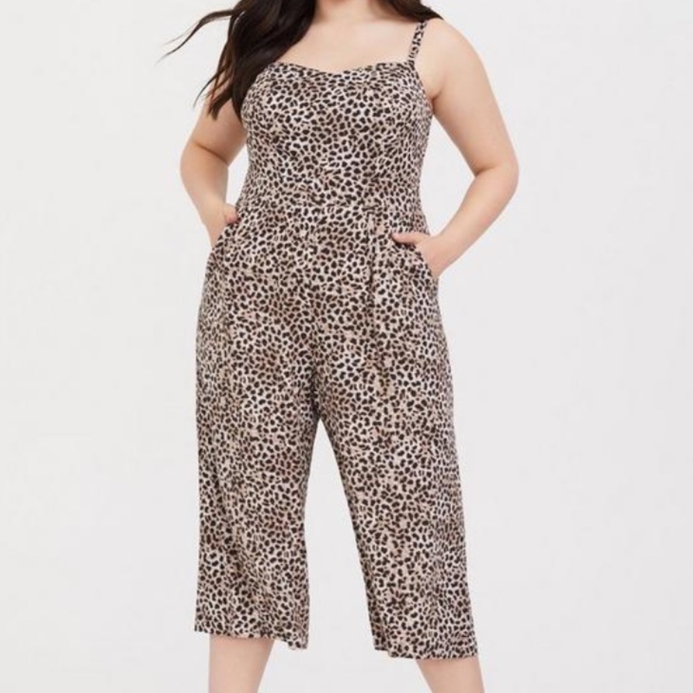 Challis Culotte Cropped Wide Leg Animal Print Jumpsuit Size 00X/1…